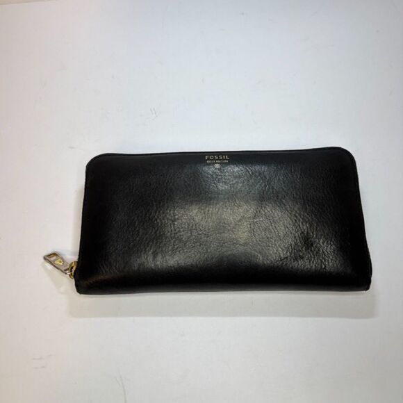FOSSIL Sydney Zip Around Black Wallet Leather Gold Detail Designer - Picture 3 of 8